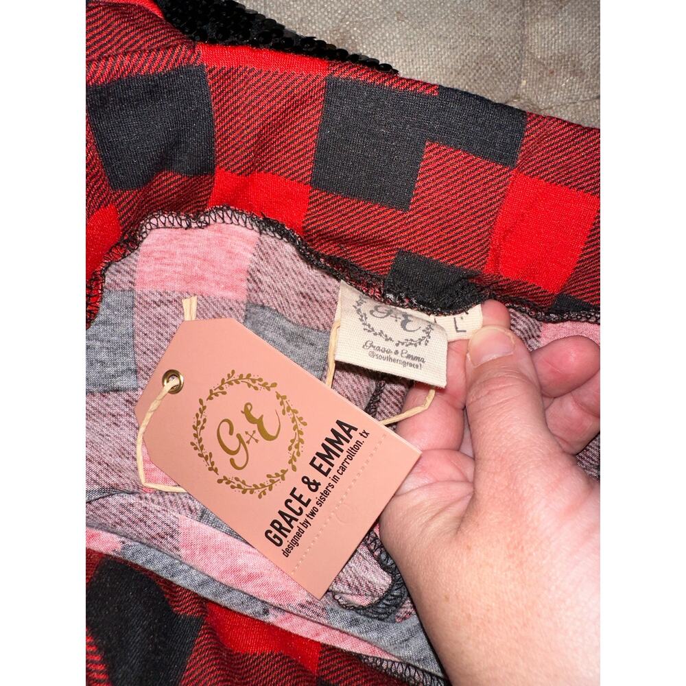 NWT Grace and Emma Buffalo Check Bell Bottoms Flashy Christmas Cozy Winter L - Picture 3 of 4
